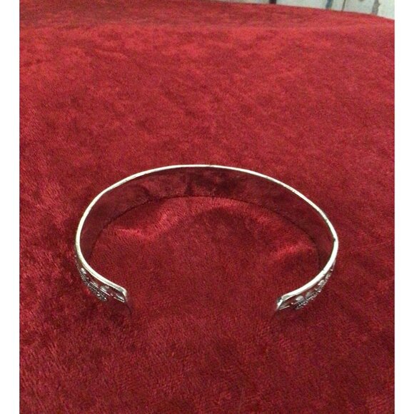 Faux Blue Opal Silver Tone Cuff Bracelet - Picture 3 of 10